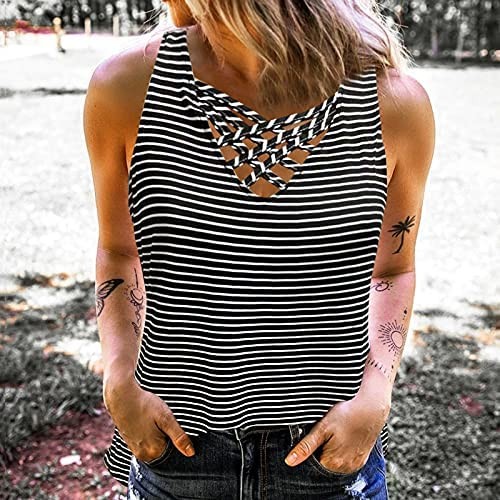 NKAA Womens Sleeveless T-Shirt Summer Casual Print V-Neck Top and Vest