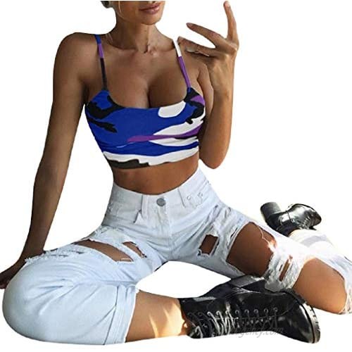 Portazai Women Crop Tank Tops Cami Shirts Camouflage Bustier Bra Shirts Sleeveless Blouses Casual Vest Tops Camisoles