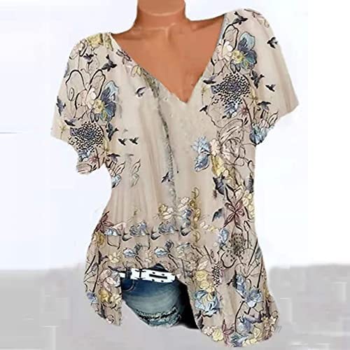 Print Blouse for Women Flared Sleeves Short Sleeves Blouse Tops Splicing V Neck Casual Tops Summer T Shirt Blouse…