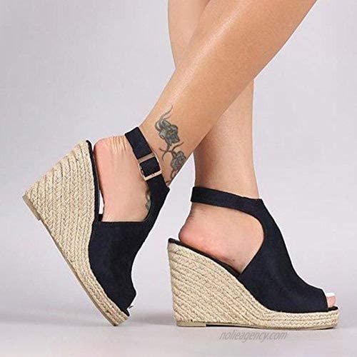 Sandals for Women Dressy Wedge Platform Espadrille Sandals Women's Solid Wedges Casual Buckle Strap Roman Shoes Sandals