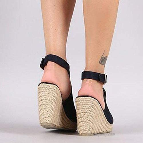 Sandals for Women Dressy Wedge Platform Espadrille Sandals Women's Solid Wedges Casual Buckle Strap Roman Shoes Sandals