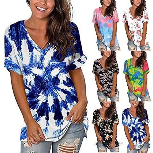 Sayhi Women's Summer Fashion T-Shirts Casual Loose V-Neck Printed T-Shirt Top Blouse Tunics Shirts