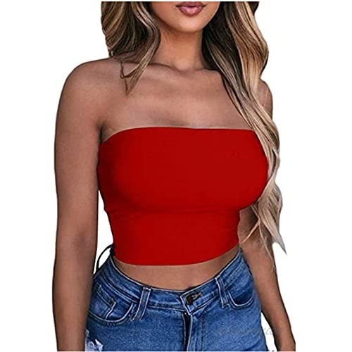 Sexy Tube Top for Women Summer Fashion One Shoulder Chest Wrapped Crop Tops Stretch Solid Unsupported Wrap Shirts