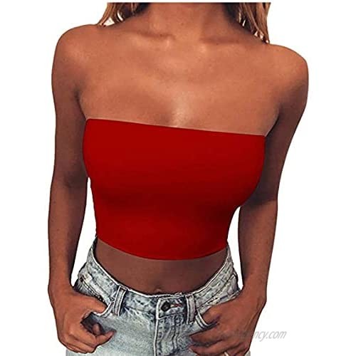 Sexy Tube Top for Women  Summer Fashion One Shoulder Chest Wrapped Crop Tops  Stretch Solid Unsupported Wrap Shirts