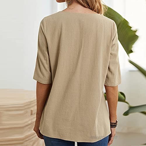 Summer Women Irregular Linen Top Casual Loose Shirt Trendy Solid Color Elegant Blouse Short Sleeve Crewneck Tunic Tee