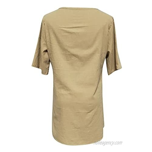 Summer Women Irregular Linen Top Casual Loose Shirt Trendy Solid Color Elegant Blouse Short Sleeve Crewneck Tunic Tee