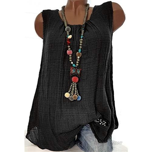 Tank Tops for Women GREFER Cotton Linen Baggy Sleeveless T-Shirt Pleated Front Vest Blouses Plus Size