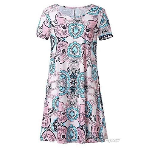TWGONE Tunic Dresses for Women to Wear with Leggings Short Sleeve Summer Party Swing Dress with Pockets