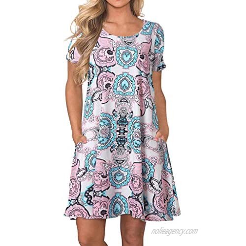 TWGONE Tunic Dresses for Women to Wear with Leggings Short Sleeve Summer Party Swing Dress with Pockets