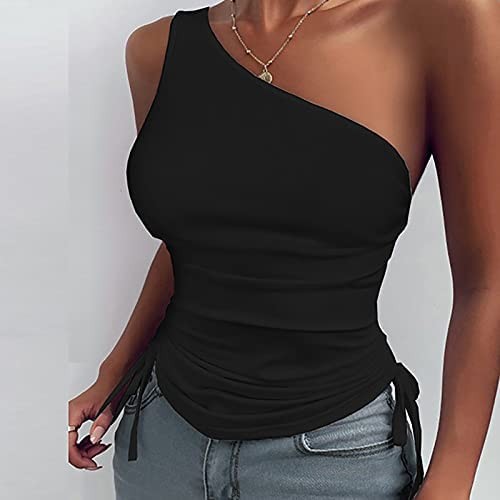 WANGXIYAN Summer Women Off Shoulder Tank Top Casual Slim T-Shirt Trendy Solid Sexy Blouse Sleeveless Sling Comfy Shirt Tee