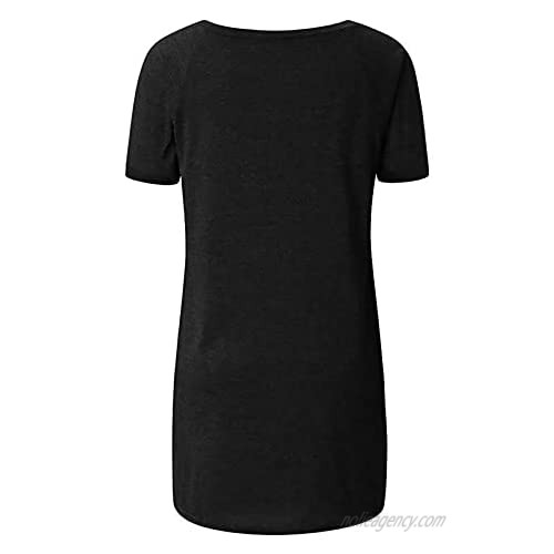 wodceeke Womens Tops Retro Sunflower Print T-Shirt Short-Sleeved V-Neck Summer Tee Casual Loose Top (Black L)