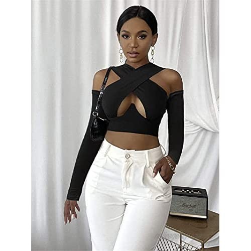Women Sexy Crisscross Cut Out Vest Top Ladies Summer Halter Wrap Top Backless Cami with Arm Sleeves Tank Top