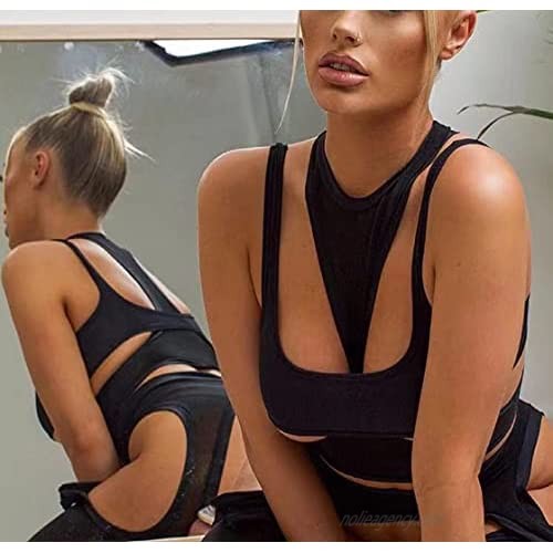Women Sexy Cut Out 2 Piece Crop Tops Summer Casual Hollow Out Gothic Punk Tank Top Sports Streetwear