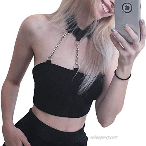 Women Sexy Punk Goth Crop Top Sleeveless Vampire Printed Lingerie Halloween Tube Top Clothes