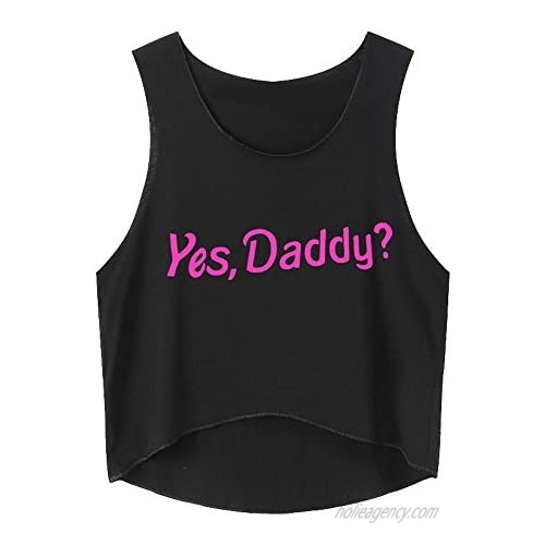 Women Sexy YES Daddy Letter Print Tank Tops Vest O Neck Sleeveless Shirt Camis