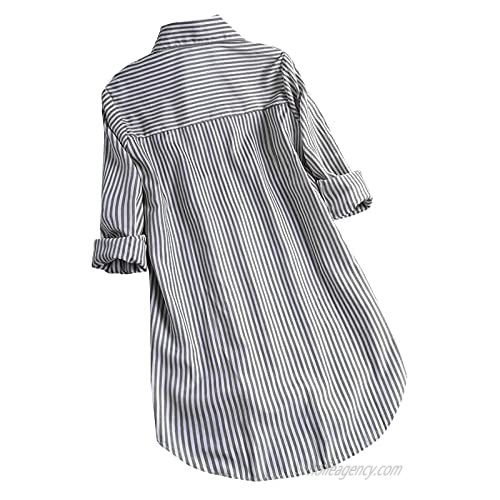 Women Stripe Long Sleeve Turn-Down Collar Button Loose Top Shirts Blouse Shirts for Women