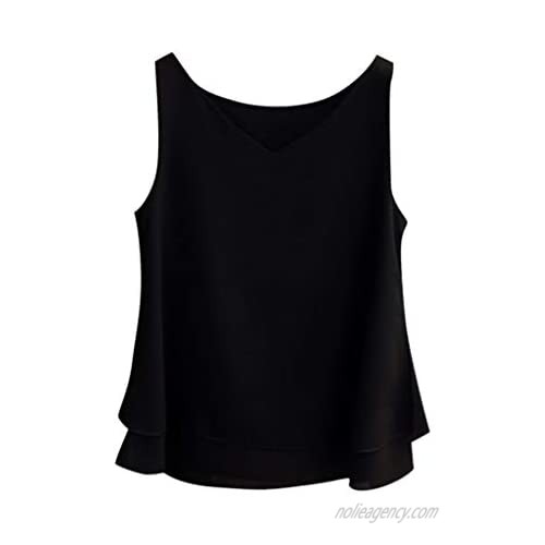 Women's Chiffon Tank Tops Sleeveless V-neck Lightweight Casual Shirt Blouse Summer Loose Comfy Holiday Vest Tops