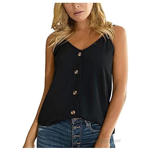 Women's Lightweight Top Loose Casual V Neck Sleeveless Sexy Button Downcami Tank Tops Blouses