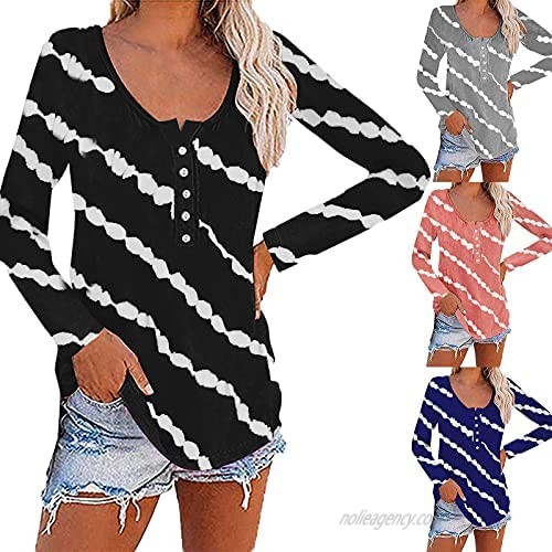 Women's Long Sleeve Color Block Cute Shirt Round Neck Casual Tops