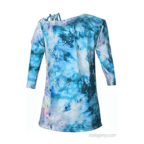 Womens One Shoulder Tshirts 2021 Summer Casual Loose Tie-dye Printed Tops