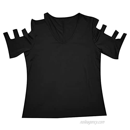 Women's Short Sleeve Cut Out Cold Shoulder Tops Deep V Neck T Shirts