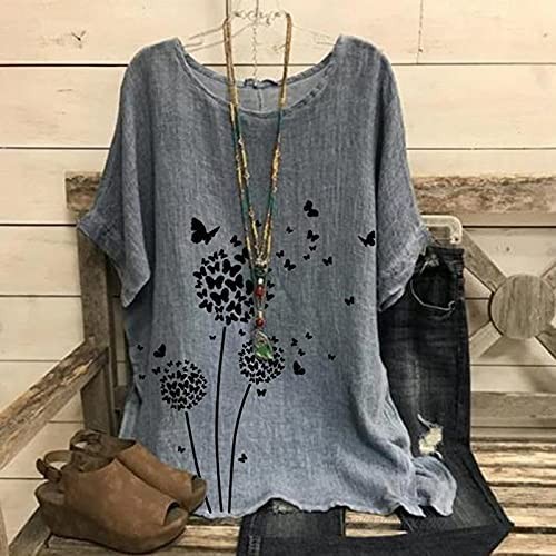Women's Summer Loose Fitting Tops Casual Round Neck Short Sleeve Printed Tee Tops Blouse Shirt Sleeve Tops for Women