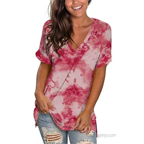 Womens Summer Tops Casual Printed Hollow Out Shirts Strap Tops V-Neck T-Shirt