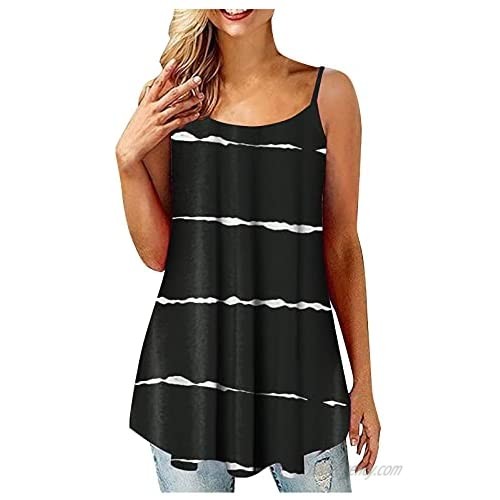 Womens Tank Top，Women Plus-Size O-Neck Sleeveless Vest Printing Short T-Shirt Sling Tops Irregular Hem Long Tunic
