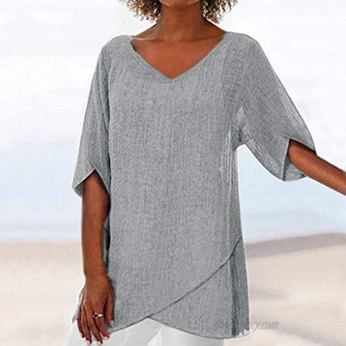 Womens Tops and Blouses Womens Summer Tops Half Sleeve V Neck Pullover Blouse Loose Tunic Shirt