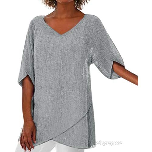 Womens Tops and Blouses  Womens Summer Tops Half Sleeve V Neck Pullover Blouse Loose Tunic Shirt