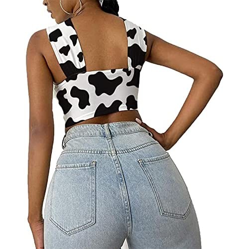 Women's Y2K Halter Crop Top Printed Tie Strap V-Neck Low Cut Backless Close-Fitting Sleeveless Vest for Summer