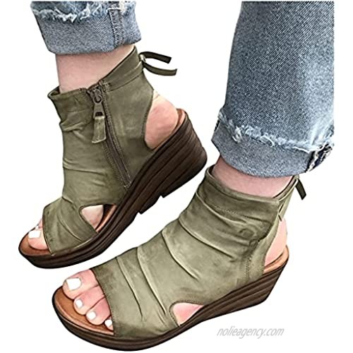 YIlanglang Women Casual Slope Heel Fish Mouth Sandals Fashion Comfortable Open Toe Beach Slippers Breathable Solid Summer Sandals Shoes