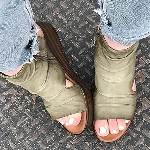 YIlanglang Women Casual Slope Heel Fish Mouth Sandals Fashion Comfortable Open Toe Beach Slippers Breathable Solid Summer Sandals Shoes