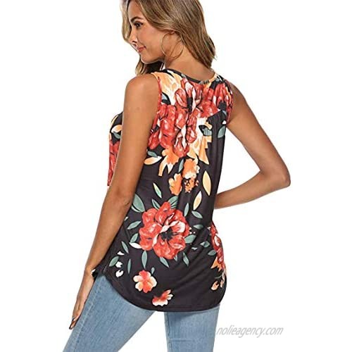 YMING Women's Floral Print Casual Sleeveless Top Summer Tunic Blouse