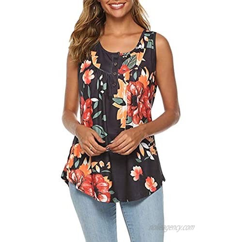 YMING Women's Floral Print Casual Sleeveless Top Summer Tunic Blouse