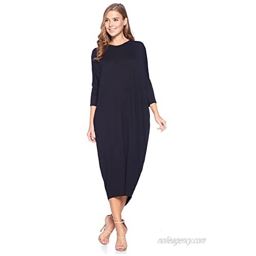 12 Ami Solid Long Sleeve Cover-Up Maxi Dress (S-2X) - Made in USA