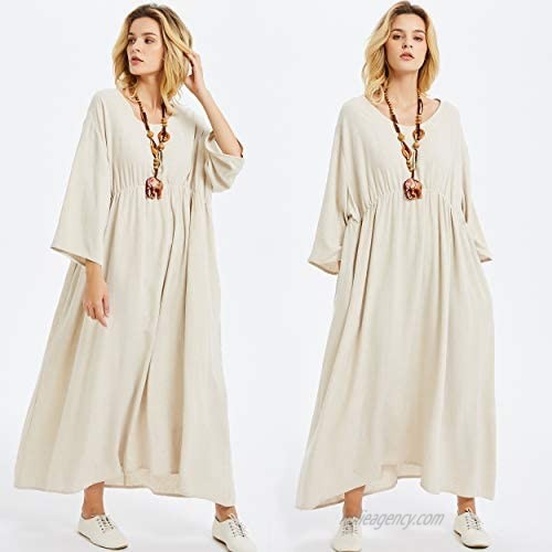 Anysize Linen Cotton Three Quarter Sleeves Loose Dress Spring Summer Fall Plus Size Clothing F173A
