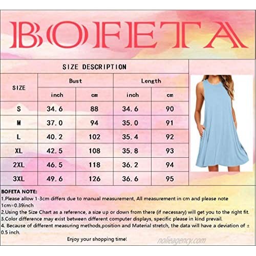 BOFETA Womens Summer Sleeveless Beach Dress Loose Swinsuit Sundress with Pockets Plus Size
