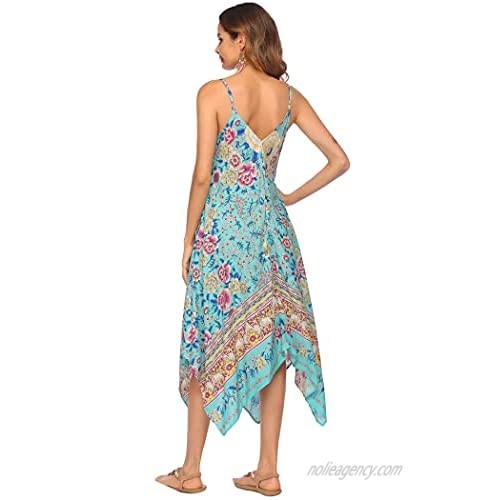 Chigant Ladies Beach Dress V-Neck Loose Seaside Vacation Beach Maxi Dresses Summer Long Dress