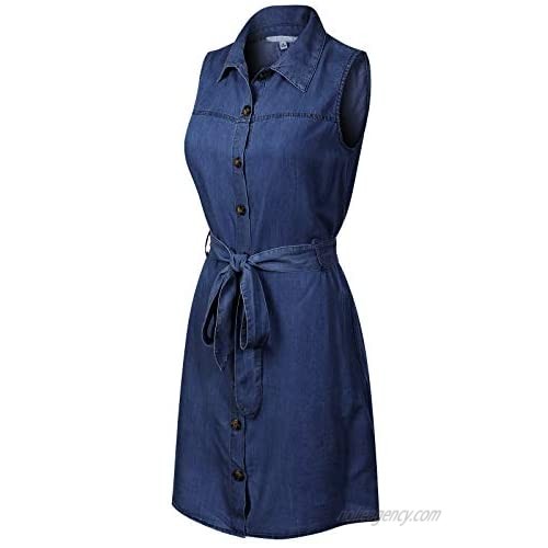 Design by Olivia Women's Classic Sleeveless Denim Chambray Button Down Shirt Dress