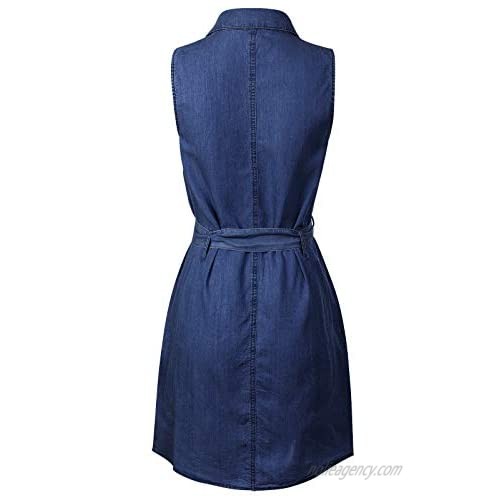 Design by Olivia Women's Classic Sleeveless Denim Chambray Button Down Shirt Dress
