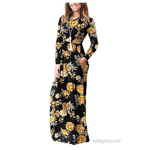 Euovmy Women's Long Sleeve Loose Maxi Dresses Casual Long Dresses with Pockets