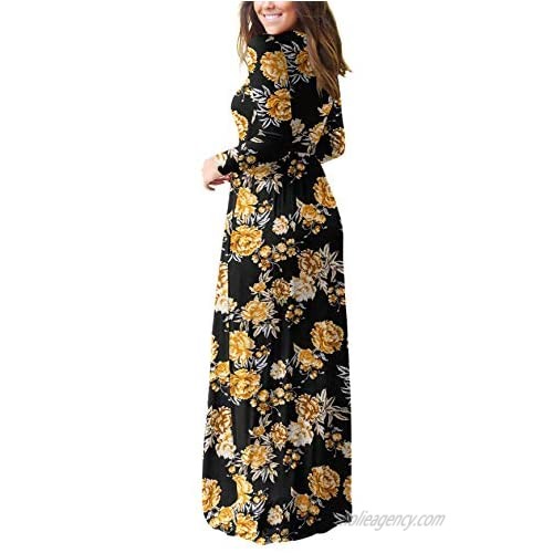 Euovmy Women's Long Sleeve Loose Maxi Dresses Casual Long Dresses with Pockets