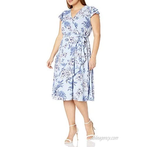 Jessica Howard Women's Butterfly Sleeve Dress with Ruffle Wrap Skirt and Tie Sash
