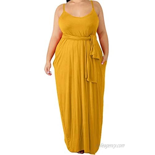 lexiart Plus Size Spaghetti Dresses - Sexy Summer Long Maxi Dress with Pockets Beach Causal