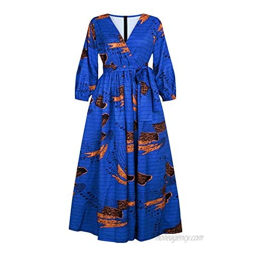 Liliam Women's African Print Dress Dashiki Floral Print High Waist Party Cocktail Maxi Dress