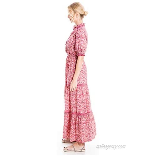 Max Studio Women's Elbow Length Sleeve Print Tiered Maxi Dress