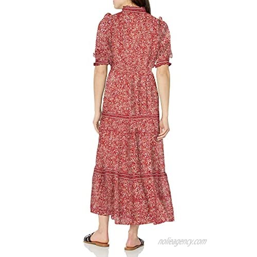 Max Studio Women's Elbow Length Sleeve Print Tiered Maxi Dress