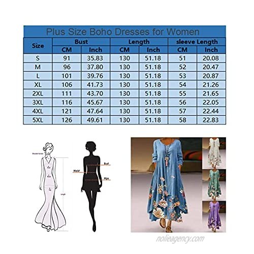 Molandra Products Plus Size Boho Linen Dress for Women Casual Long Sleeve Maxi Dresses Loose Irregular Dress with Pockets