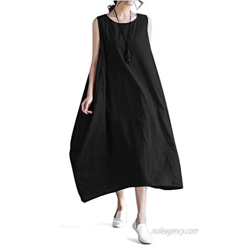 Ninmon Shares Women Linen Loose Maxi Dress Big Swing Beach Dresses